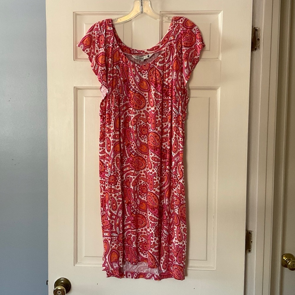 Pringle of Scotland Flutter Sleeve Paisley Dress Orange Pink Size L Boho Relaxed